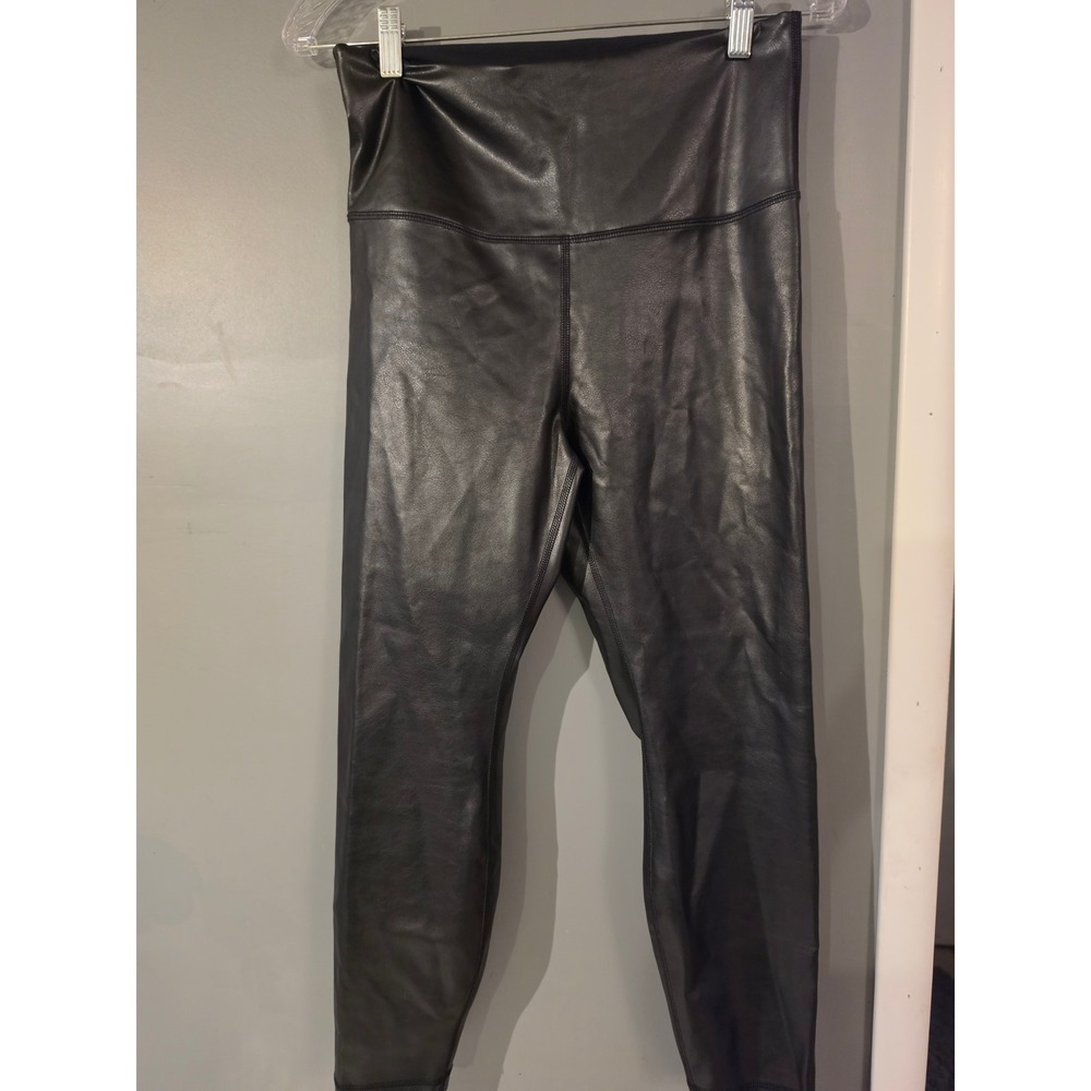 90 Degree by Reflex Disco Fever Liquid Ankle Tight Black Faux Leather Leggings L